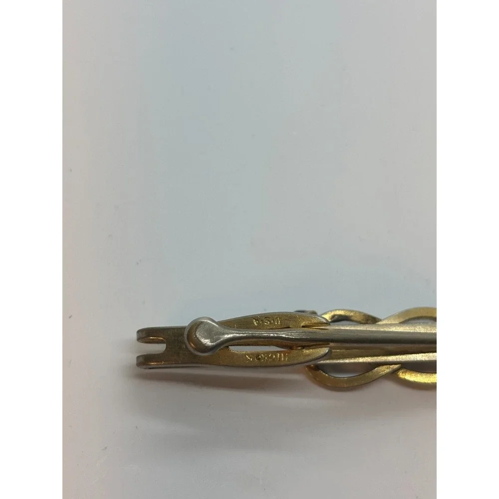 Vintage Tie Bar‎ Gold Tone Intricate Knot Detail Red Stones Hickok